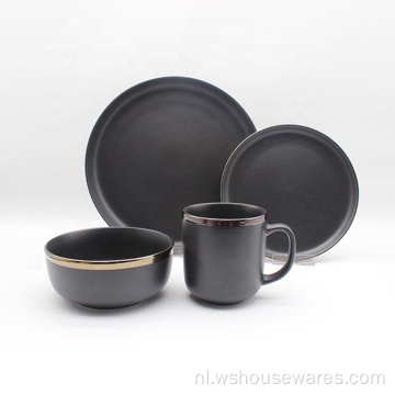 Blauwe stijl met gouden rand keramische servies set